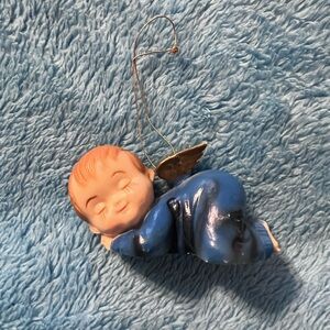 Vintage Sleeping Baby Angel Christmas Ornament Blue Hong Kong 3 "